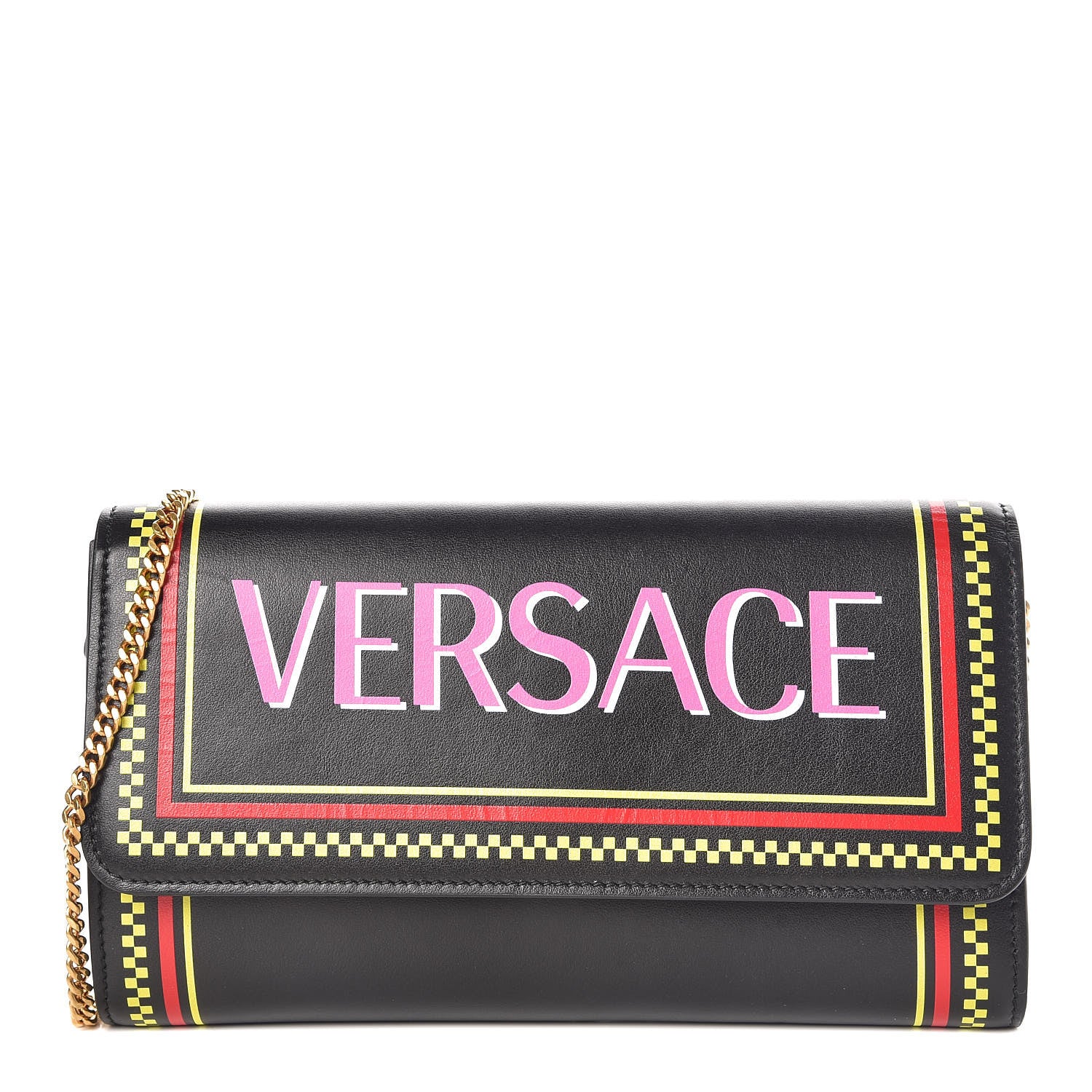Versace Calfskin 90's Vintage Logo Chain Evening Bag Black 1 of 6