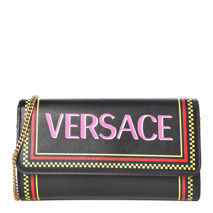 Versace Calfskin 90's Vintage Logo Chain Evening Bag Black 1 of 6