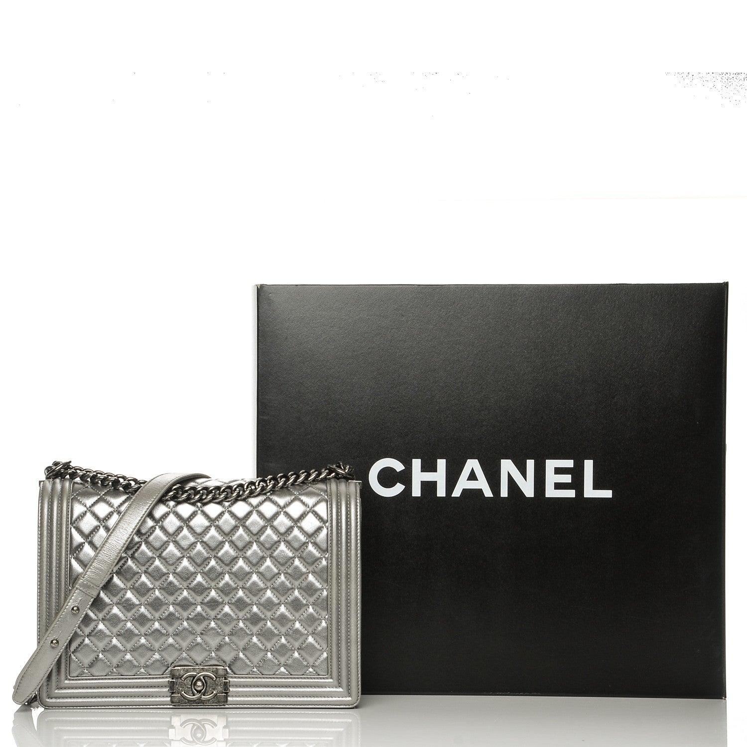 Chanel Metallic Calfskin Quilted Large Boy Flap Silver 8 of 8