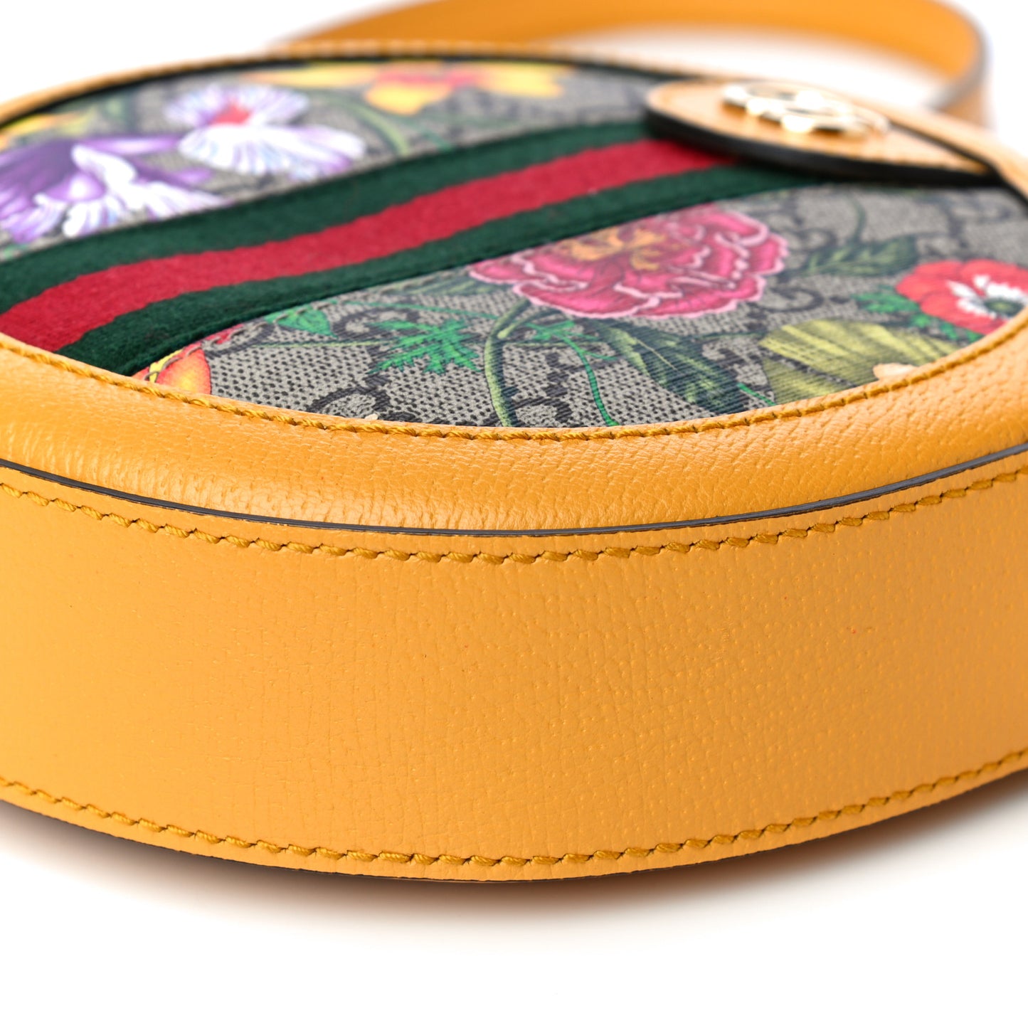 GG Supreme Monogram Flora Web Mini Ophidia Round Shoulder Bag Beige Multicolor Crop