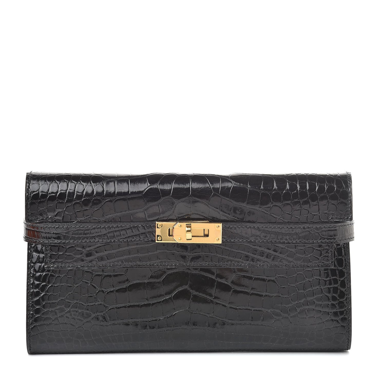 Shiny Alligator Kelly Longue Wallet Black