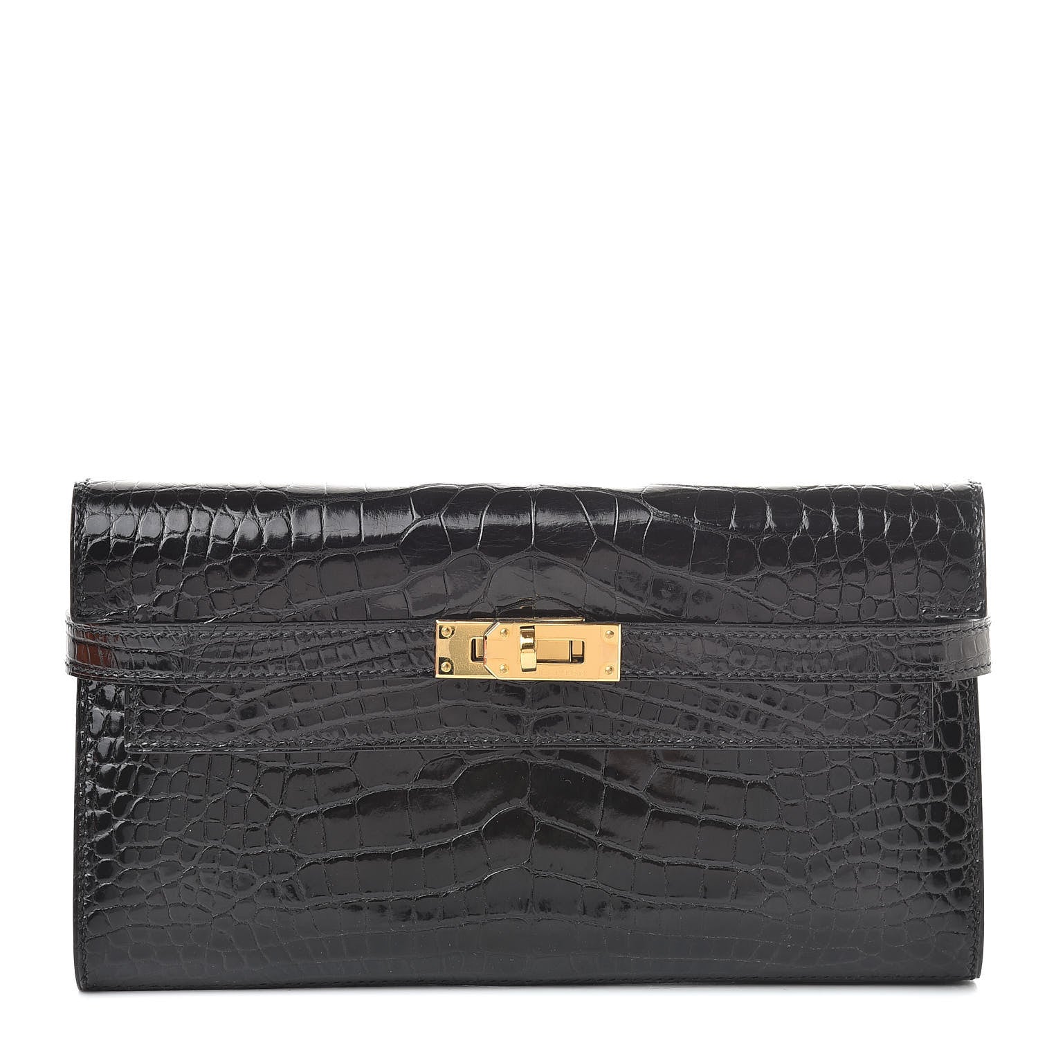Hermes Shiny Alligator Kelly Longue Wallet Black 1 of 21