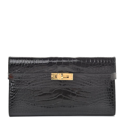 Hermes Shiny Alligator Kelly Longue Wallet Black 1 of 21