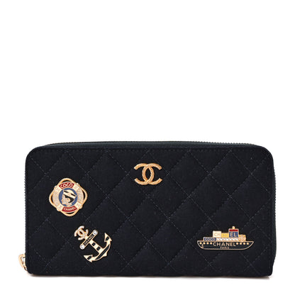 Chanel Felt Quilted Paris-Hamburg Charms Zip Around Wallet Dark Navy 1 of 7