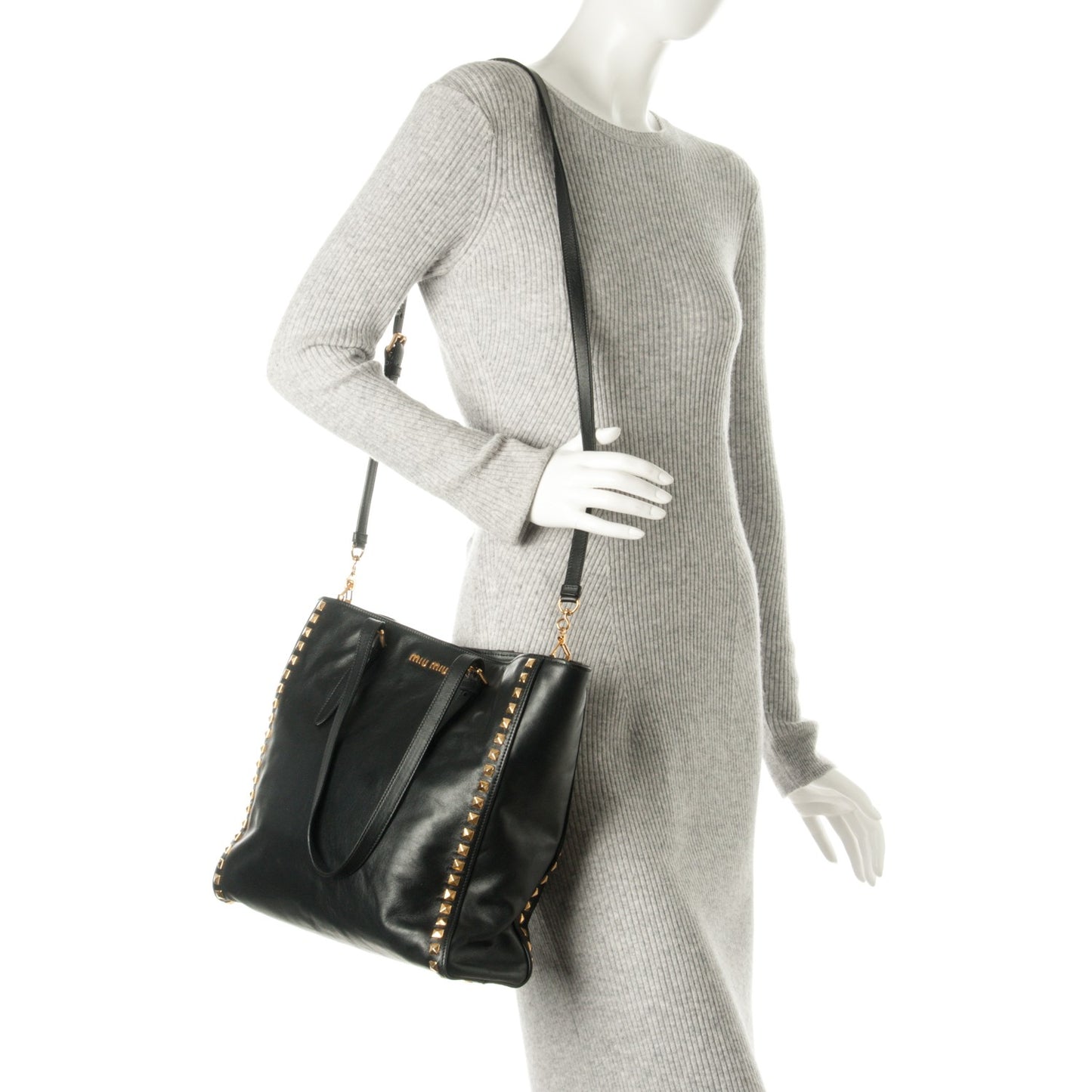 Soft Calf Studded Shopping Tote Nero Black