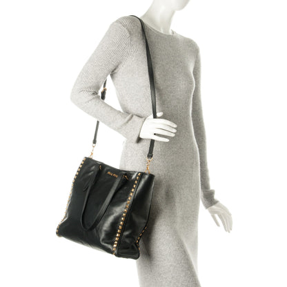 Miu Miu Soft Calf Studded Shopping Tote Nero Black 2 of 9