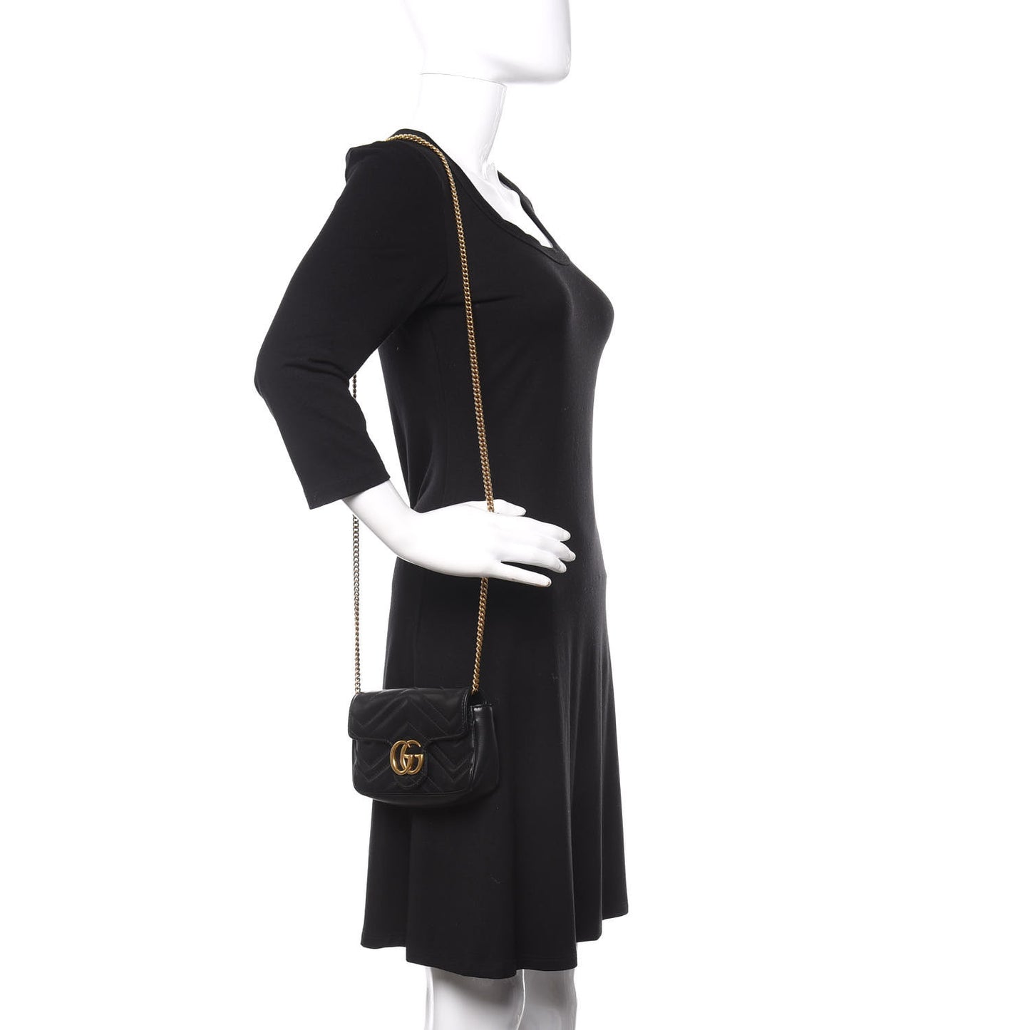 Calfskin Matelasse Super Mini GG Marmont Shoulder Bag Black