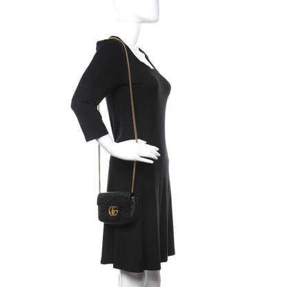 Gucci Calfskin Matelasse Super Mini GG Marmont Shoulder Bag Black 3 of 13