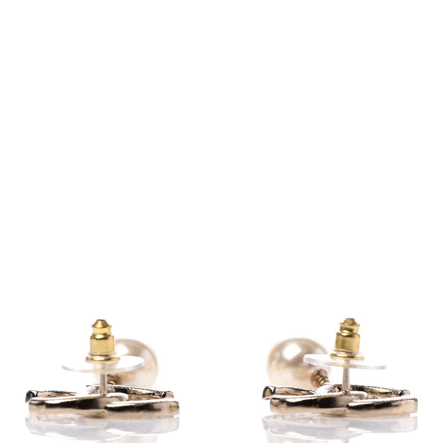 Crystal Pearl CC Drop Earrings Gold
