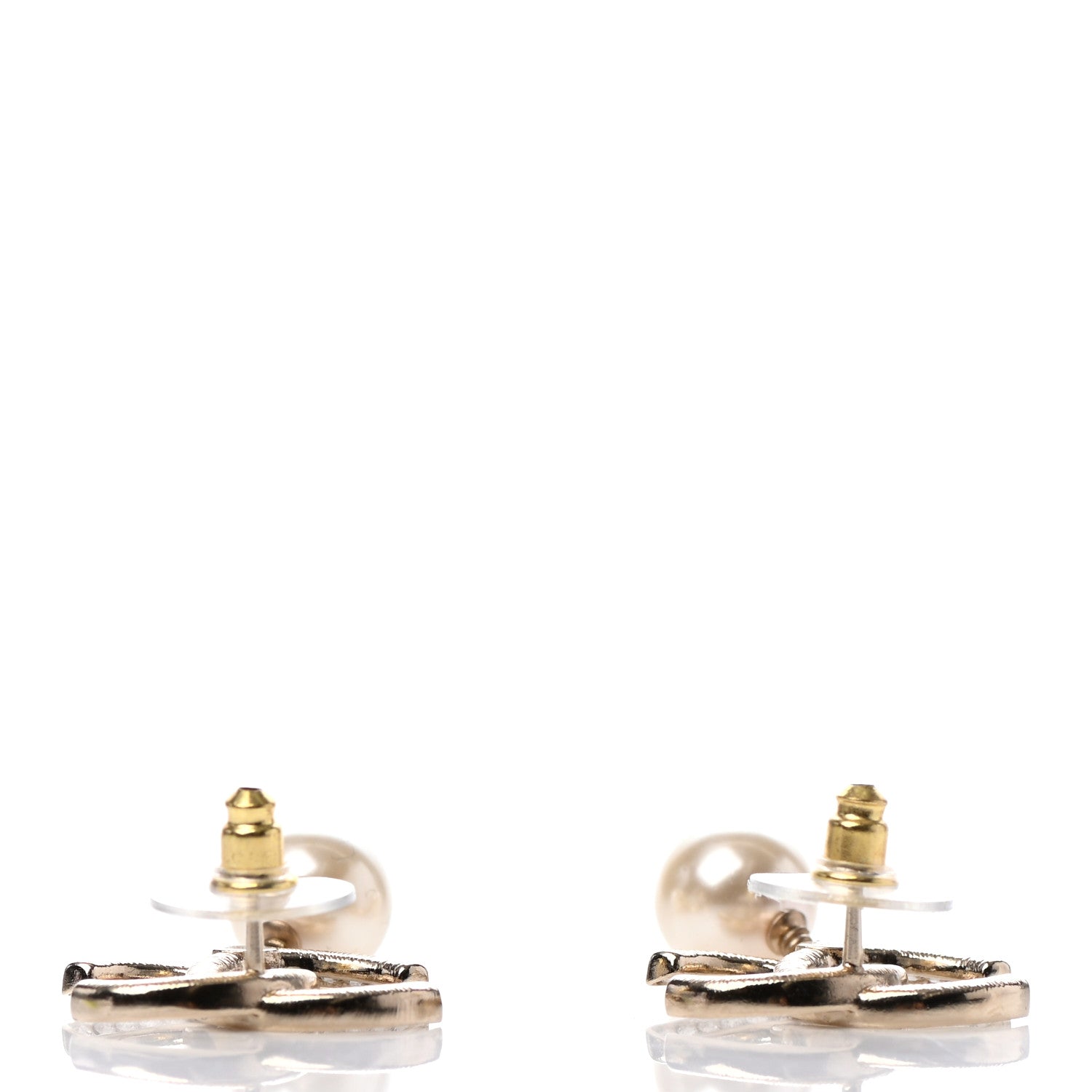 Chanel Crystal Pearl CC Drop Earrings Gold 3 of 4