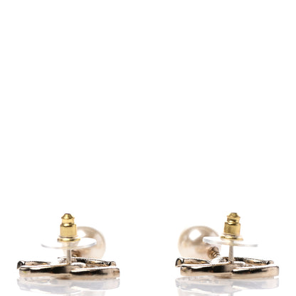 Chanel Crystal Pearl CC Drop Earrings Gold 3 of 4