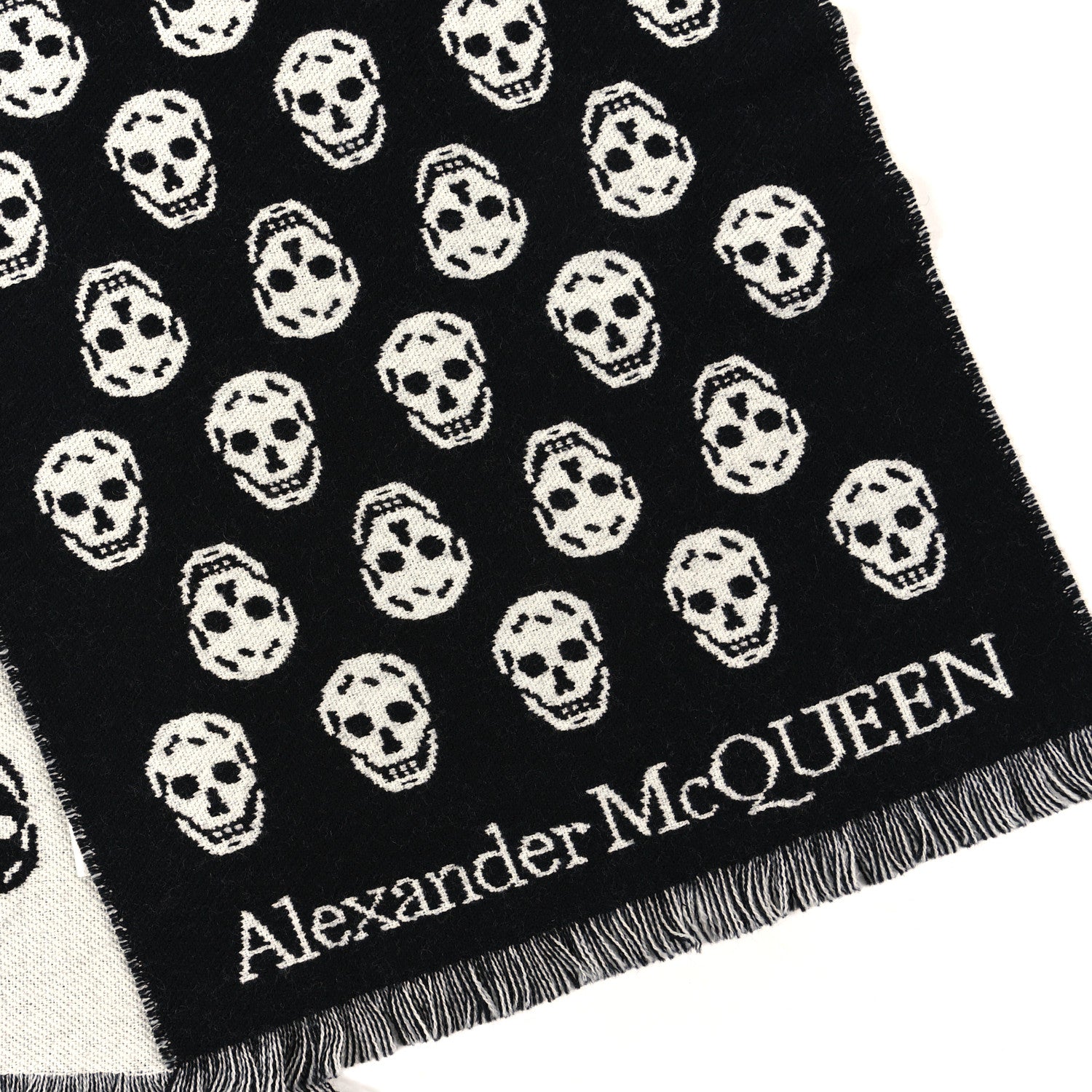 Alexander McQueen Wool Reversible Upside Down Skull Scarf Black Ivory 2 of 3
