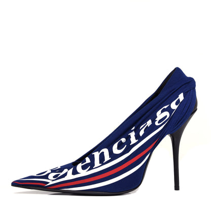 Balenciaga Jersey Crepe Political Campaign Logo Knife 115 Pointed Pumps 41 Pacifique White Rouge 1 of 11