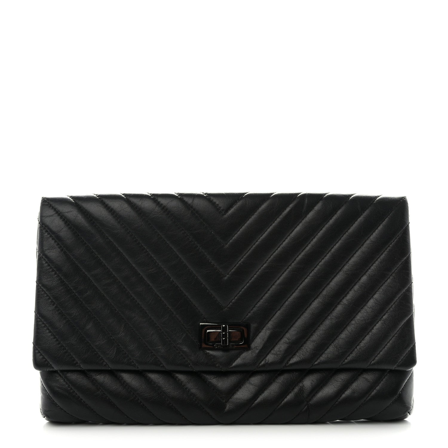 Chanel Aged Calfskin Chevron Quilted Reissue 2.55 Clutch Black 1 of 9