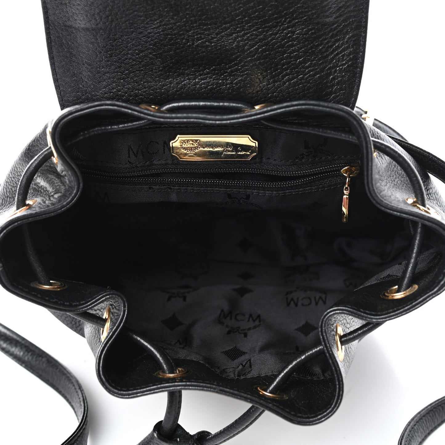 Grained Calfskin Studded Drawstring Backpack Black