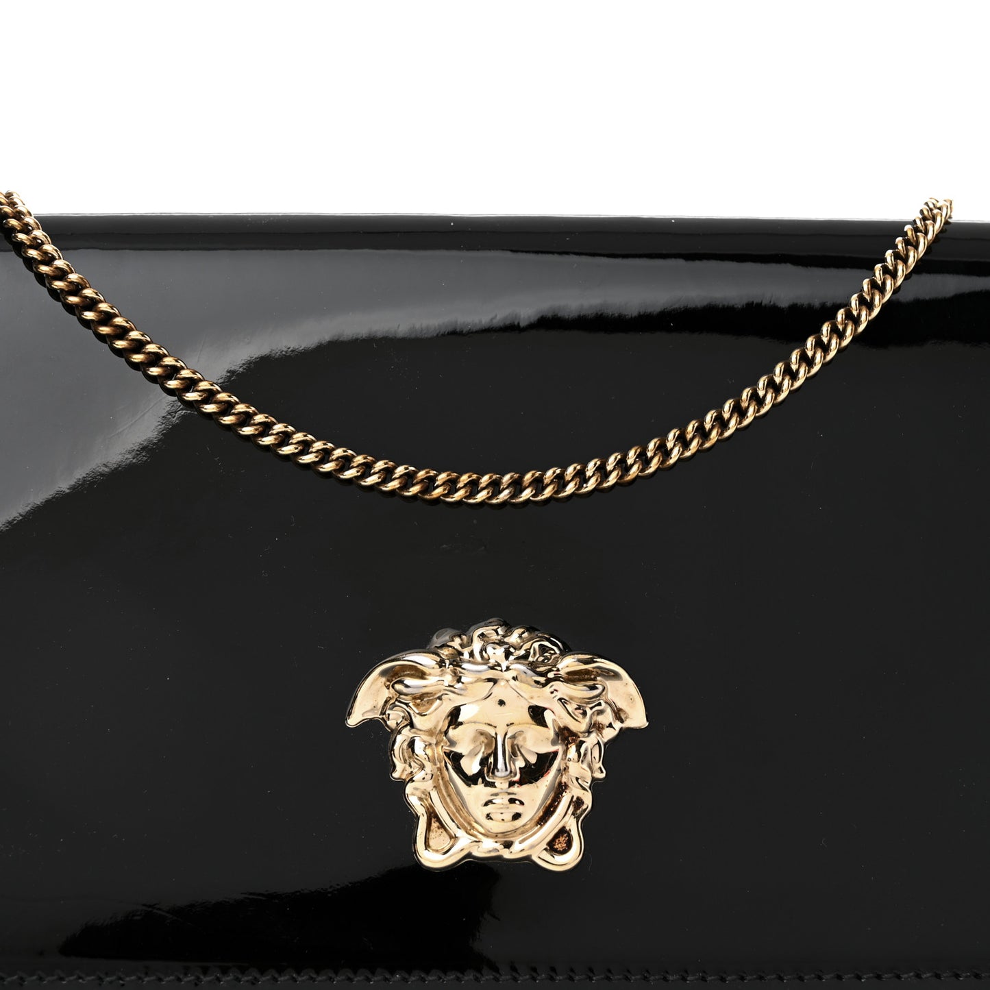 Patent Palazzo Medusa Chain Evening Bag Black