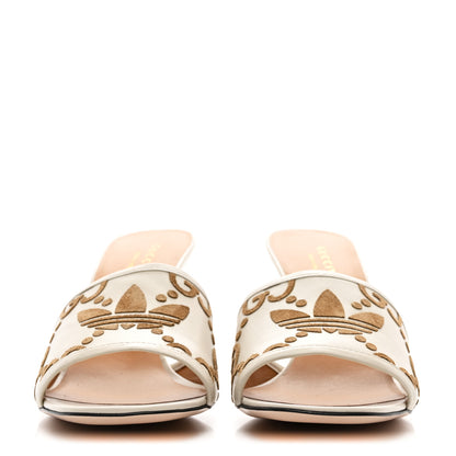 Gucci X ADIDAS Nappa Suede Monogram Jumbo GG Trefoil 75mm Slide Sandals 40.5 New Mystic White Sand 2 of 9