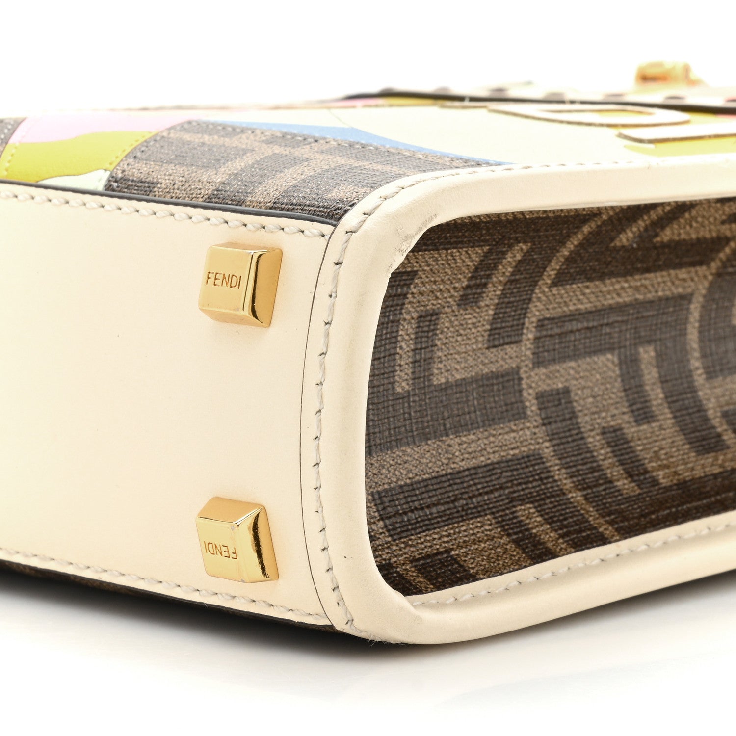 Fendi Glazed Fabric Vitello King Plexiglass FF 1974 Logo Hairdo Girls Inlay Mini Fendi Sunshine Shopper Tote Mogano Panna Multicolor 8 of 15