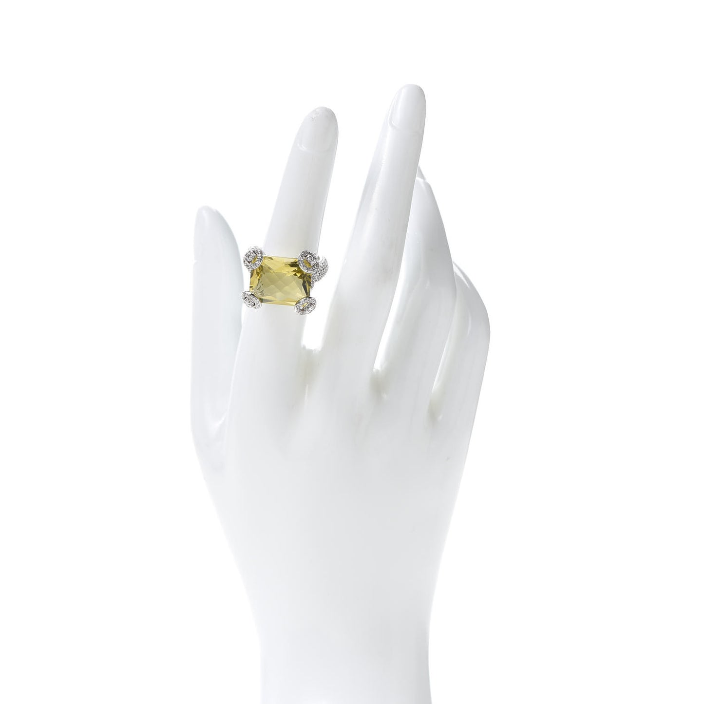 18K White Gold Diamond Lemon Quartz Horsebit Ring 55 7.25