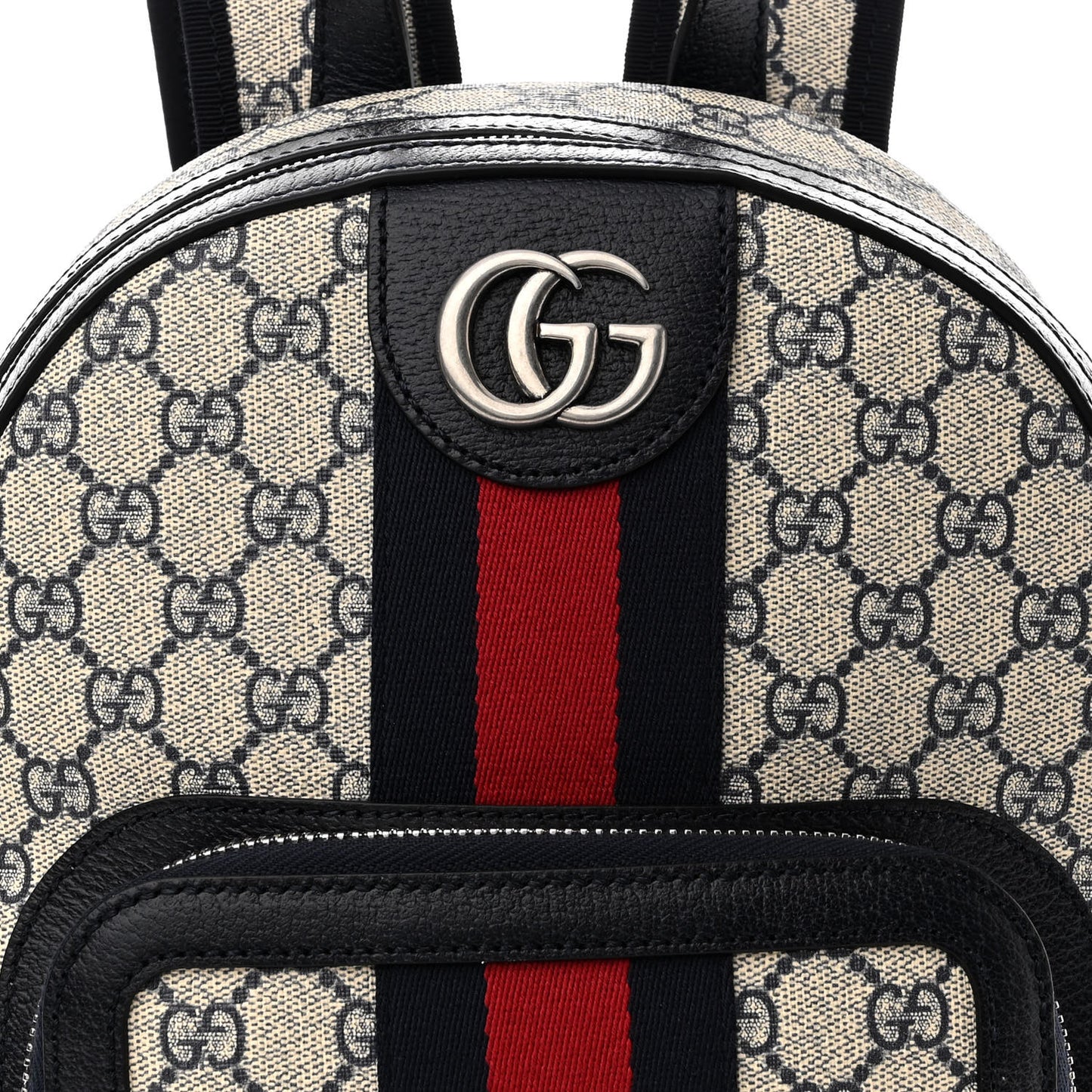 GG Supreme Monogram Textured Dollar Calfskin Web Small Ophidia Day Backpack Beige Blue Black