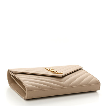 Saint Laurent Grain De Poudre Matelasse Chevron Monogram Chain Wallet Deep Beige 4 of 9