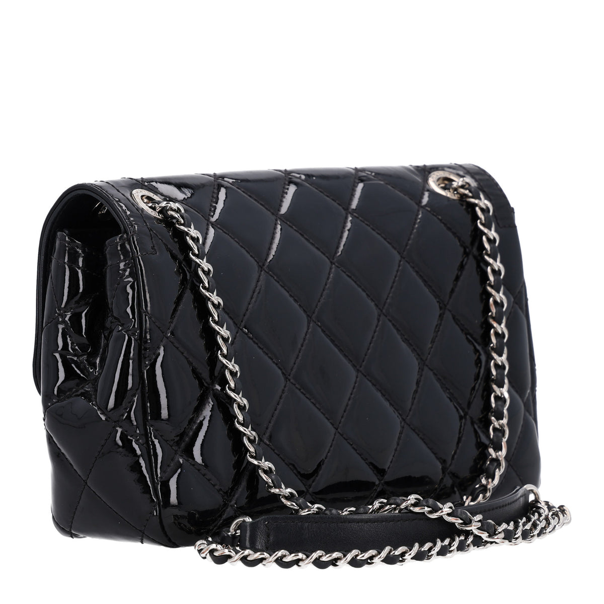 Patent Quilted Small Coco Shine Flap Black