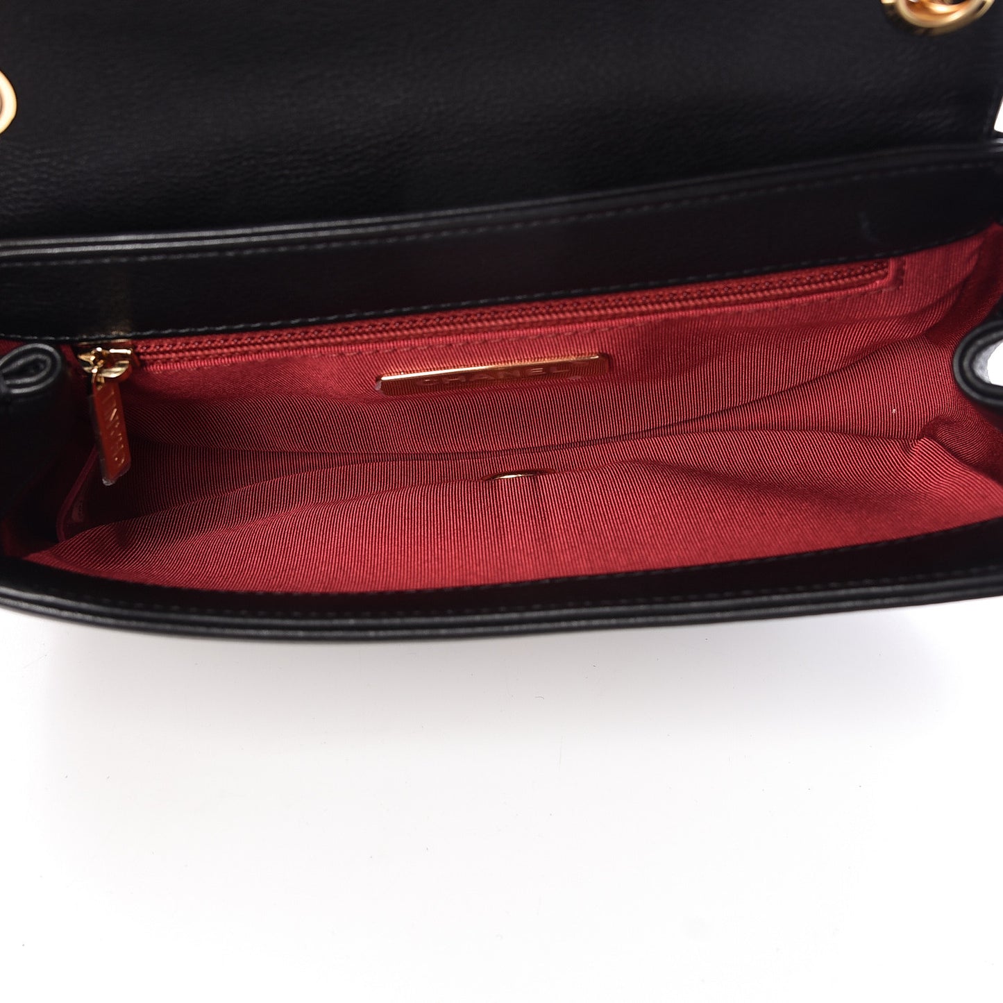 Calfskin Quilted Small Underline Flap Black