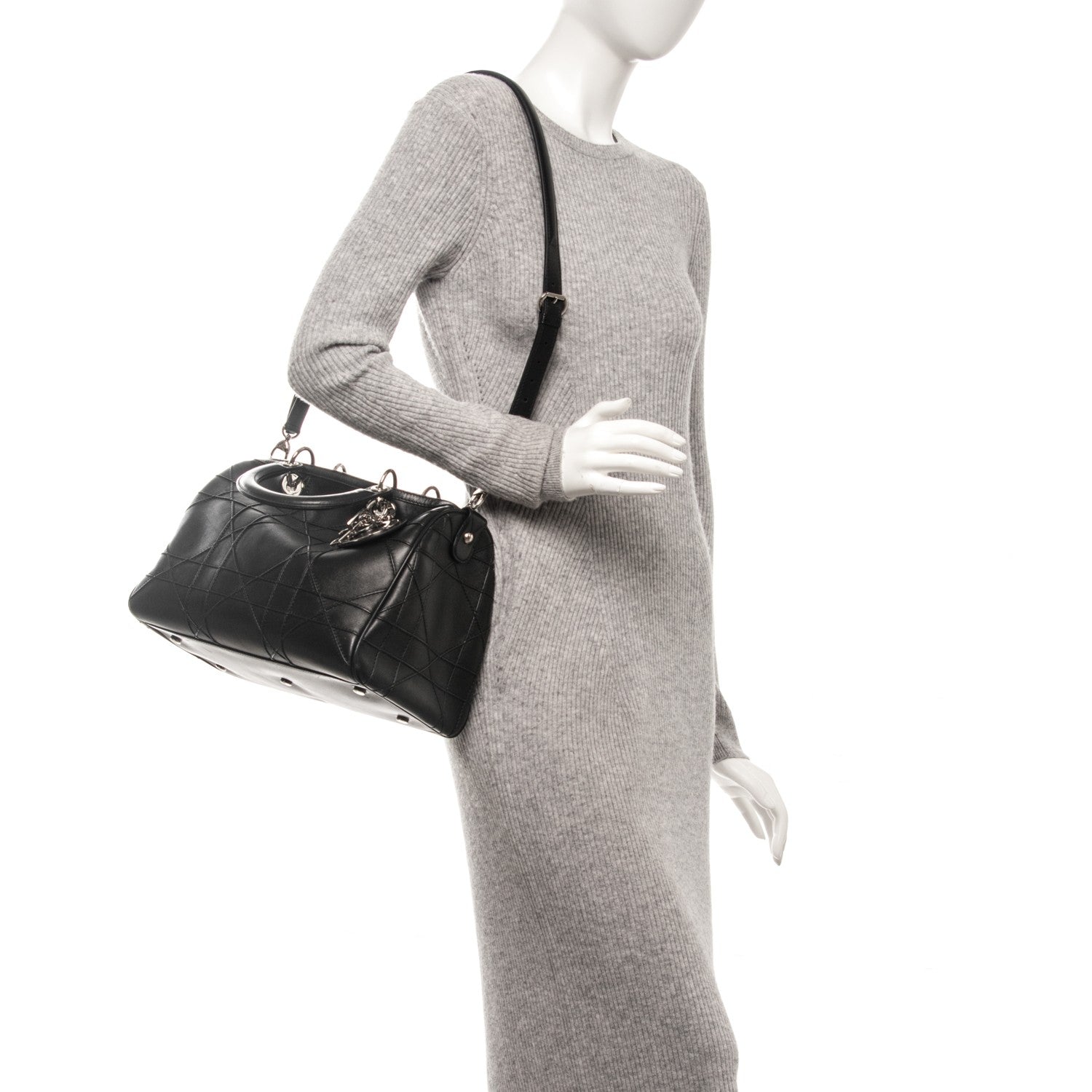 Christian Dior Lambskin Cannage Granville Polochon Black 2 of 8