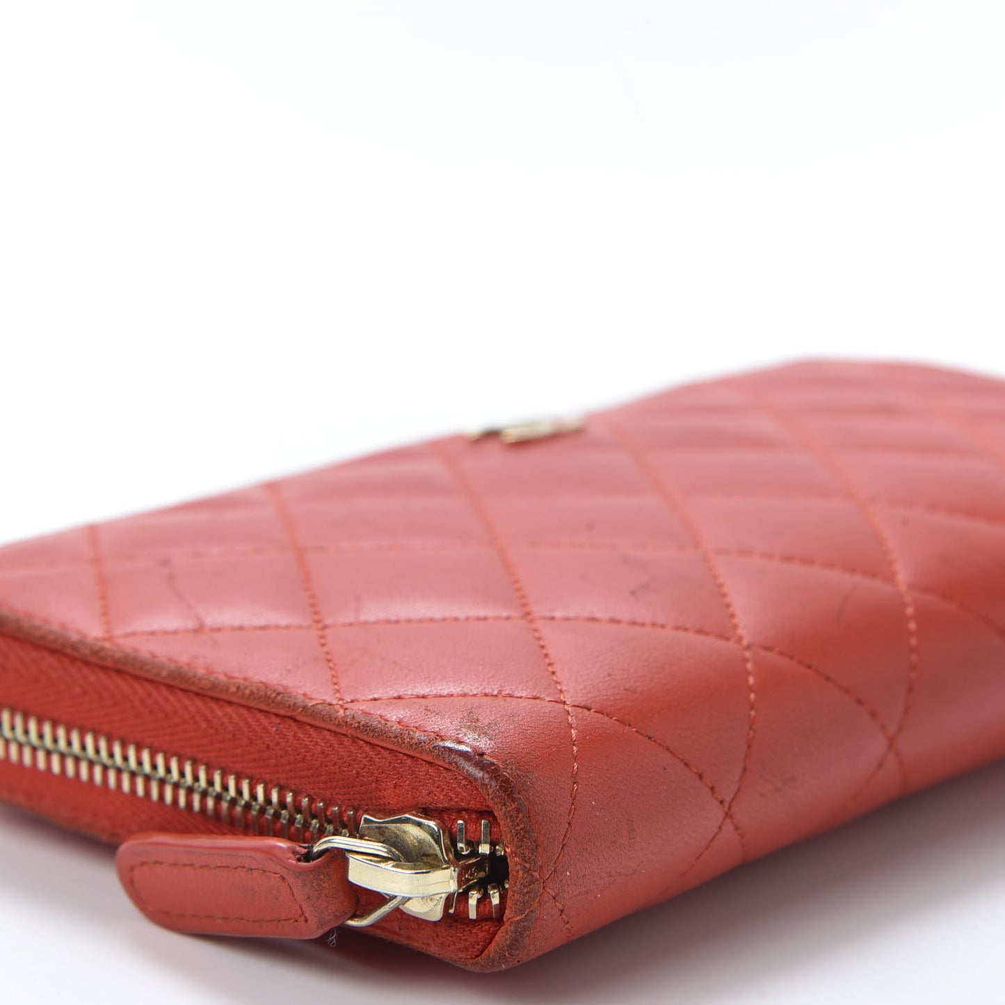 Lambskin Quilted Large Gusset Zip Around Wallet Red