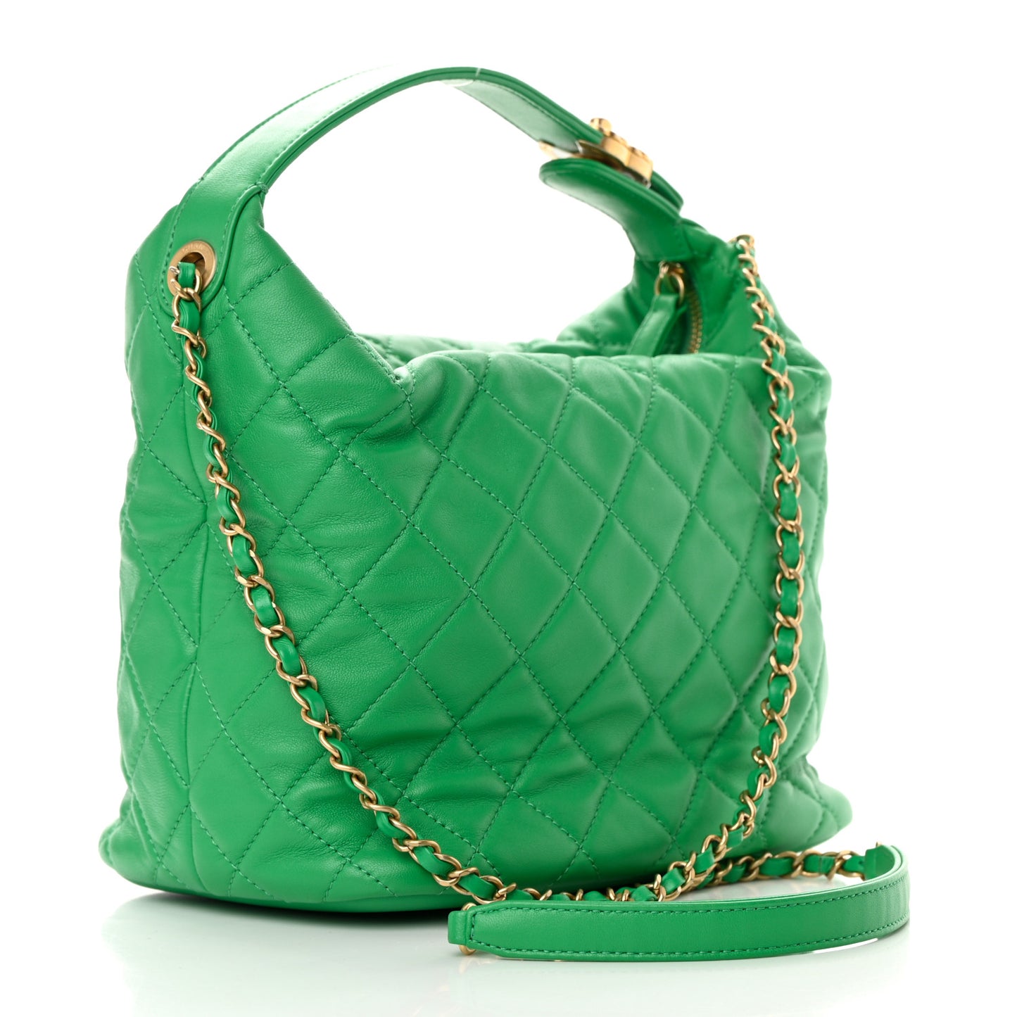Lambskin Quilted Large Perfect Meeting Hobo Green