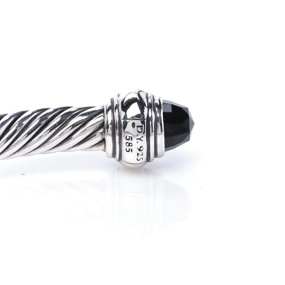 David Yurman Sterling Silver 18K Yellow Gold Black Onyx 5mm Cable Classics Bracelet 3 of 4