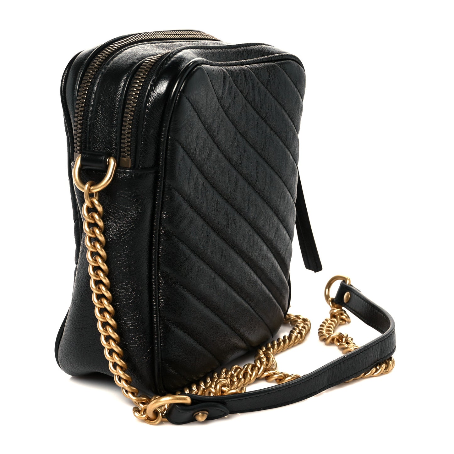 Azalea Calfskin Matelasse Diagonal Tall GG Marmont Crossbody Bag Black