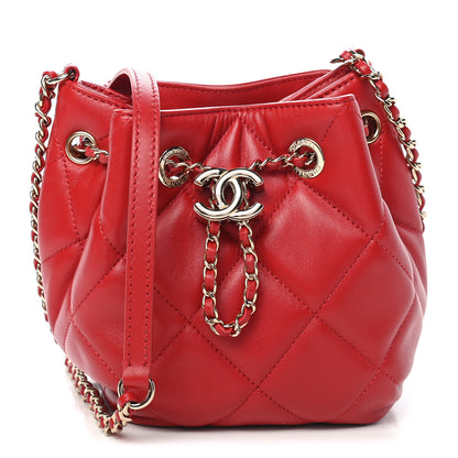 Chanel Lambskin Quilted CC Dweller Drawstring Bucket Bag Red 1 of 9