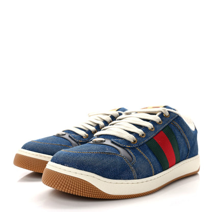 Gucci Denim Calfskin Web Mens Screener Sneakers 8.5 Indigo Blue 3 of 9