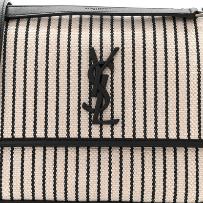 Saint Laurent Cotton Canvas Striped Vintage Calfskin Monogram Medium Niki Chain Satchel Beige Black 8 of 10
