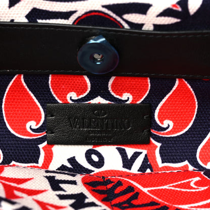 Valentino Garavani Canvas Logo Paisley Print Rockstud Tote Black Multicolor 6 of 9