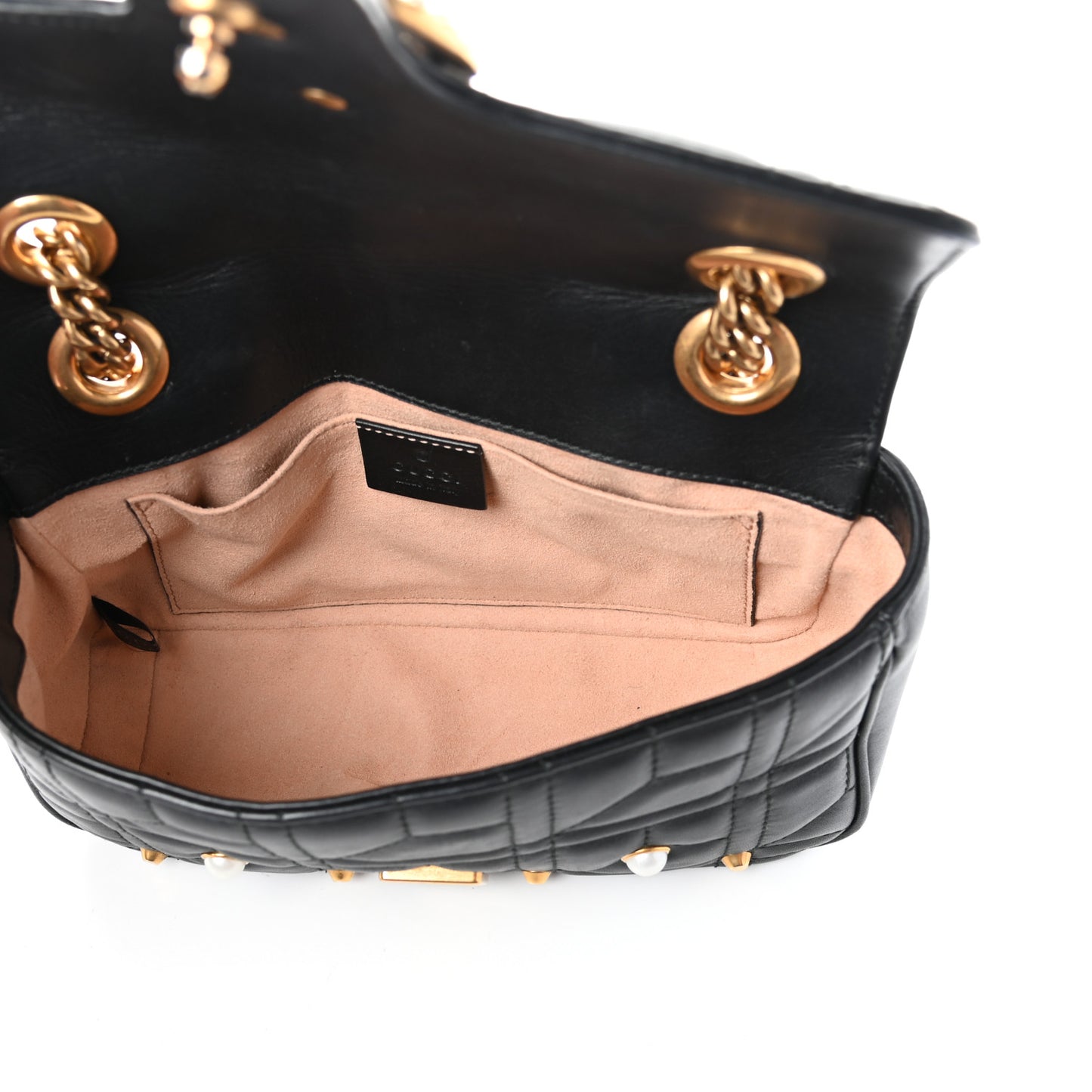 Calfskin Matelasse Studded Mini Pearly GG Marmont Shoulder Bag Black