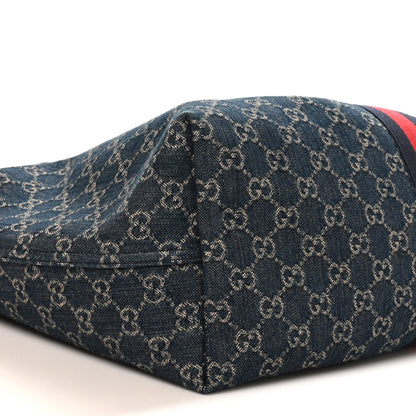 Gucci Denim GG Monogram Web Large Giglio Tote Blue 9 of 10