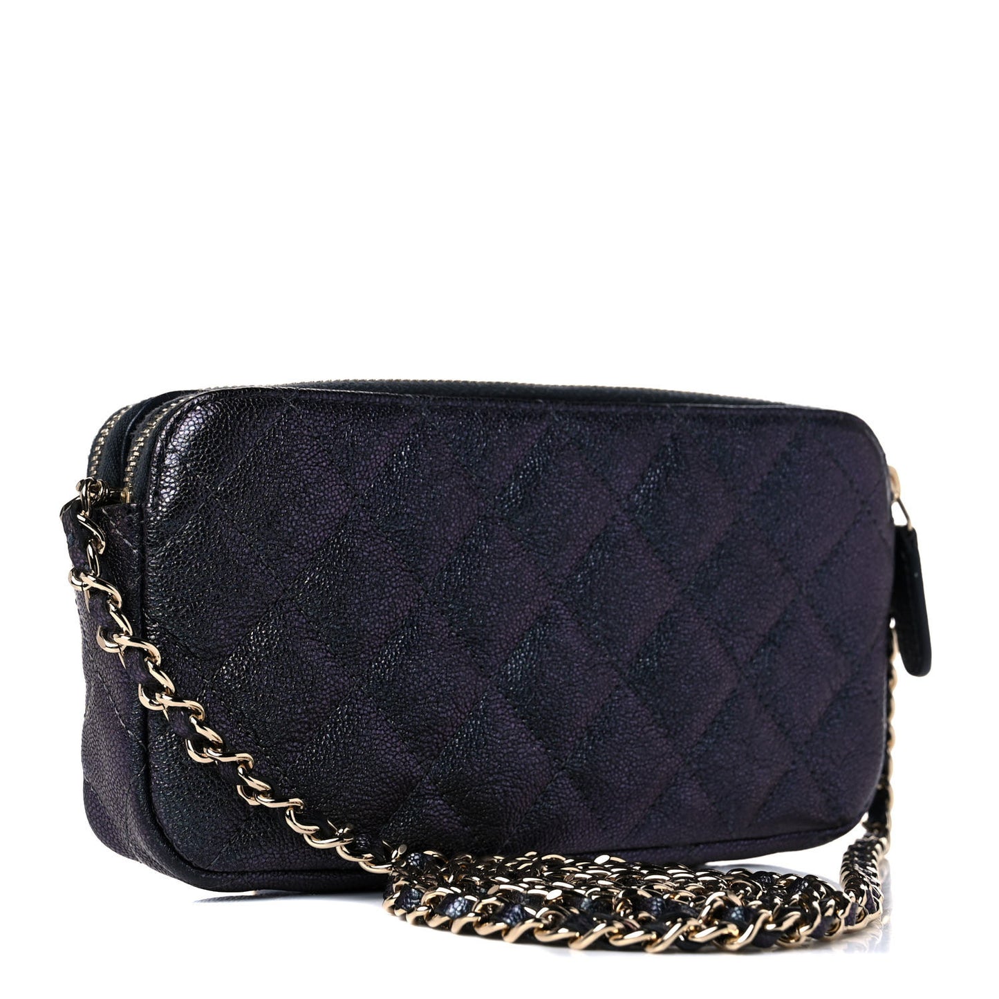 Iridescent Caviar Quilted Small Clutch With Chain Black
