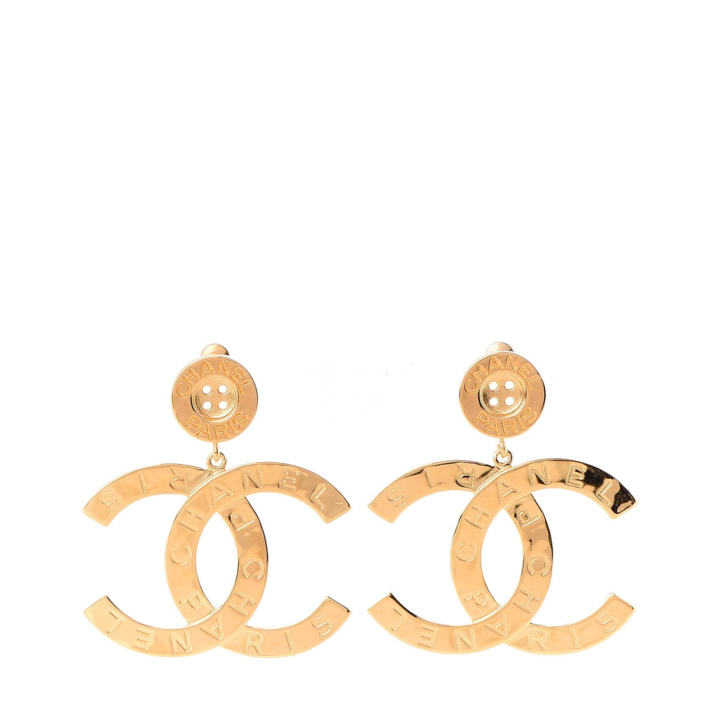 Metal Large Paris Button Earrings Gold