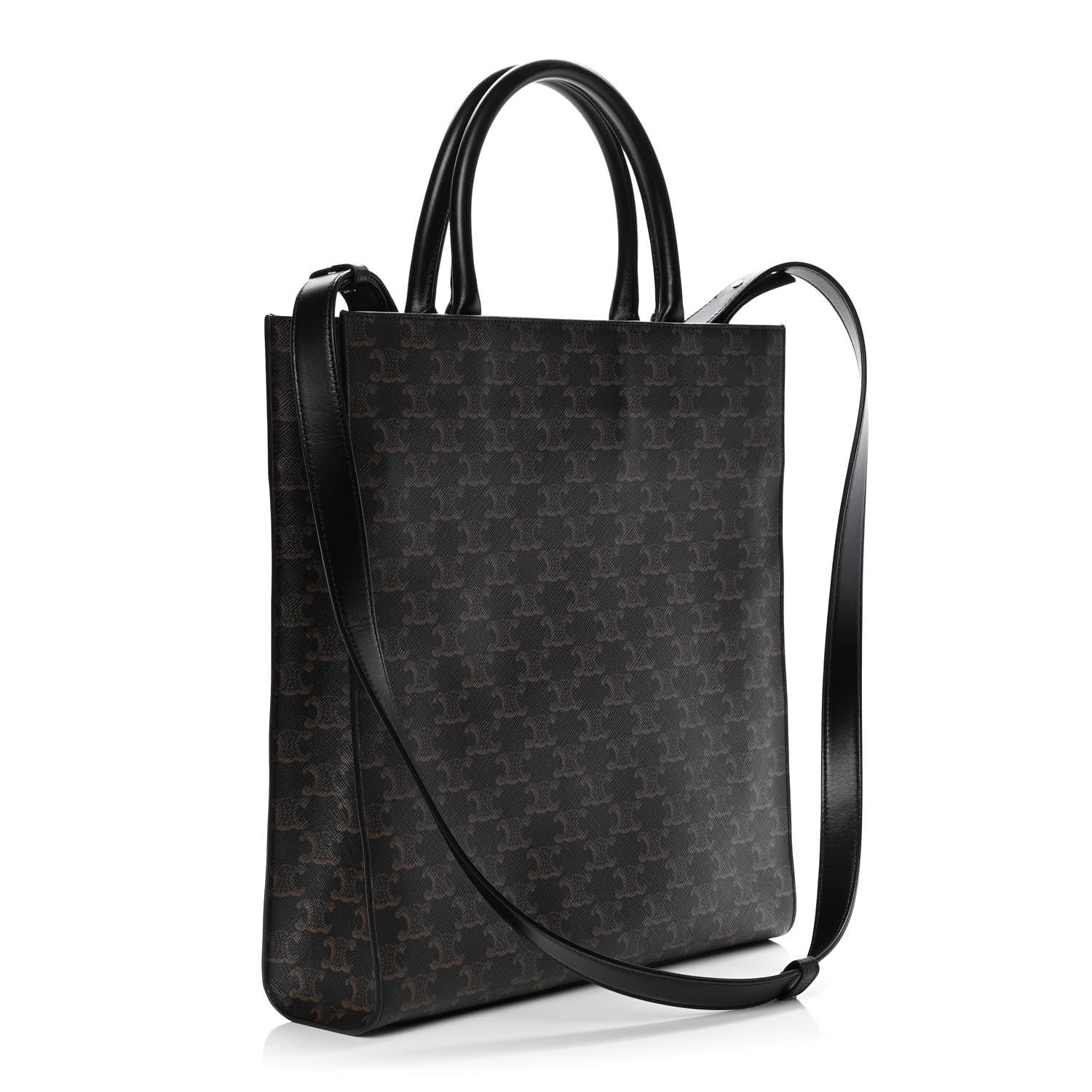 Celine Triomphe Canvas Calfskin Medium Vertical Cabas Black 2 of 10