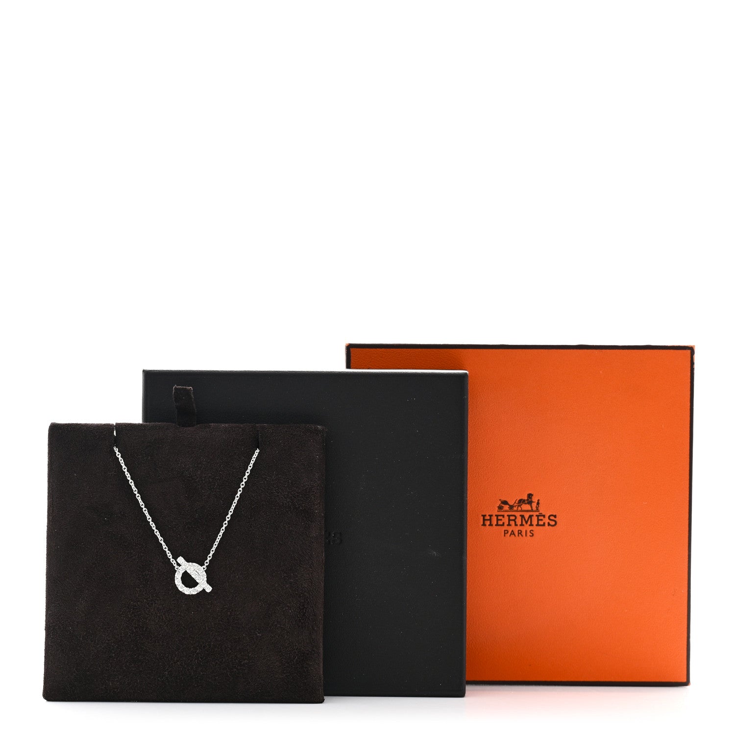 Hermes 18K White Gold Diamond Finesse Pendant Necklace 6 of 6