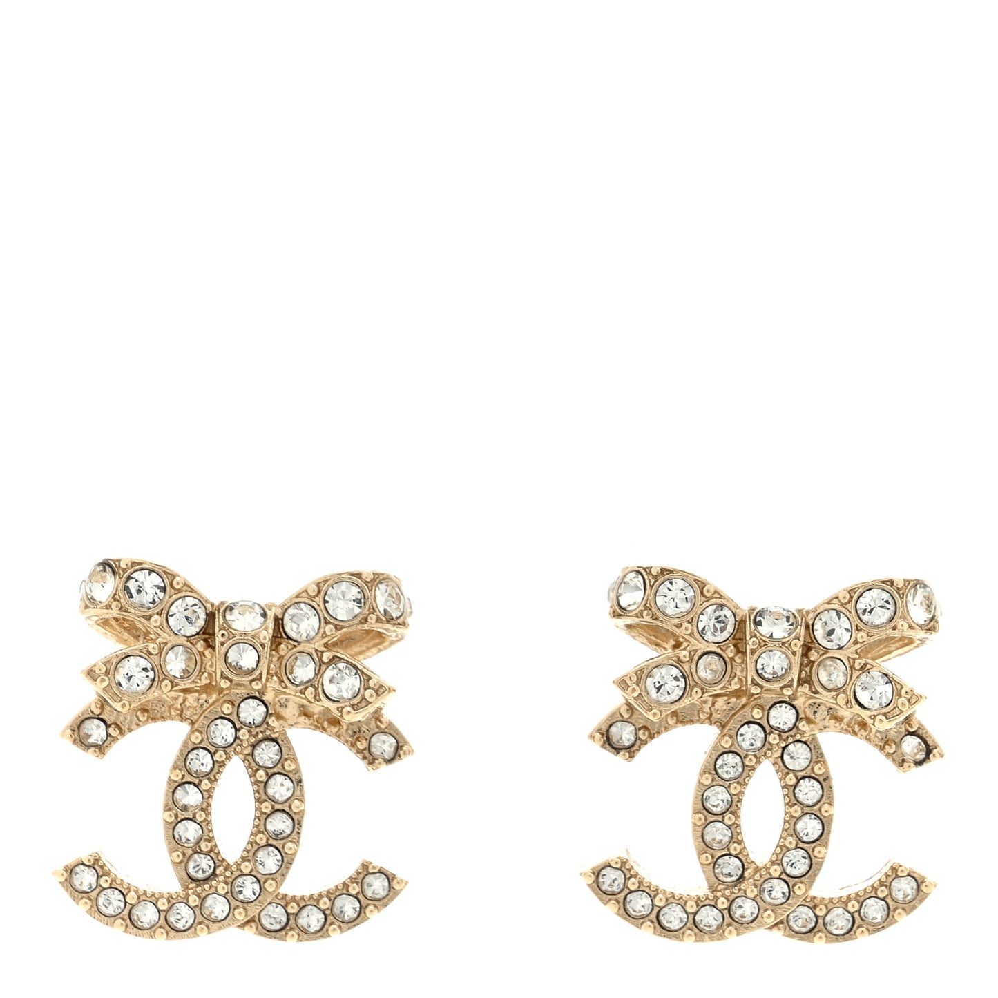 Crystal CC Bow Dangle Earrings Gold