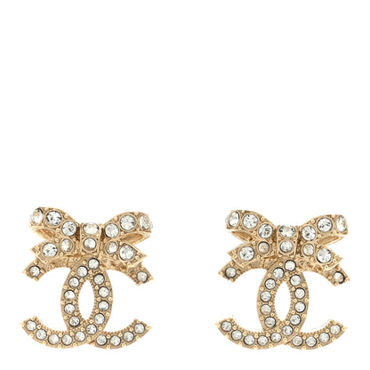 Chanel Crystal CC Bow Dangle Earrings Gold 1 of 4