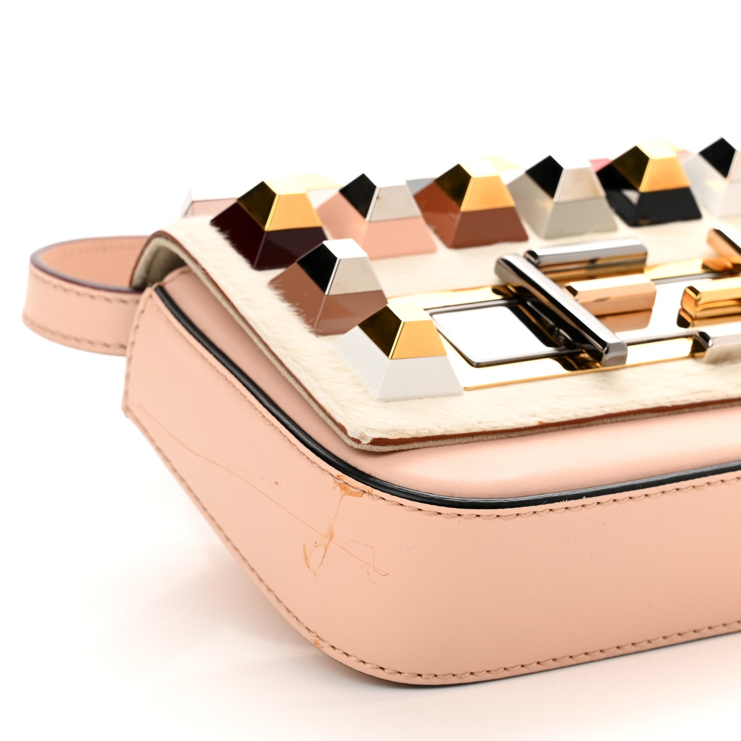 Fendi Vitello Dolce Calf Hair Studded Mini 3Baguette Shoulder Bag Light Pink 8 of 15