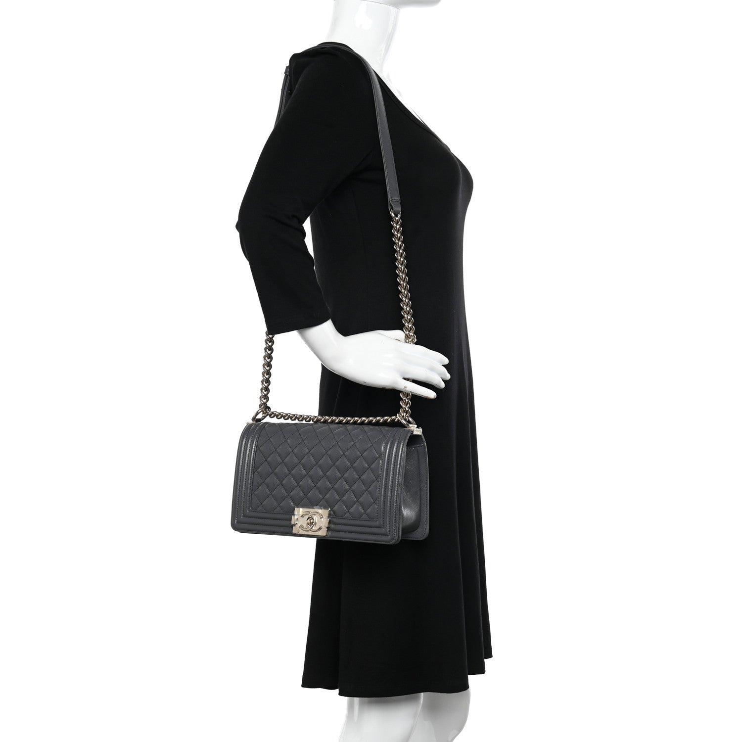 Chanel Caviar Quilted Medium Boy Flap Dark Grey 2 of 10