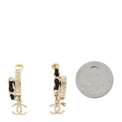 Chanel Metal Lambskin CC Chain Hoop Earrings Gold Black 2 of 5