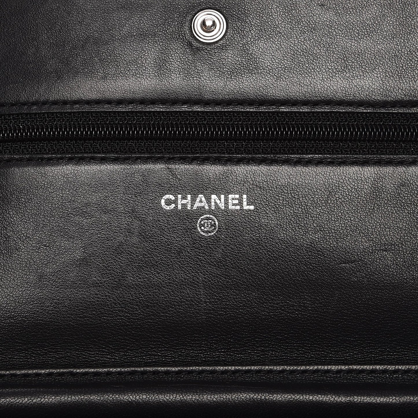 Lambskin Camellia Embossed Wallet On Chain WOC Black