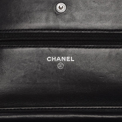 Chanel Lambskin Camellia Embossed Wallet On Chain WOC Black 6 of 10