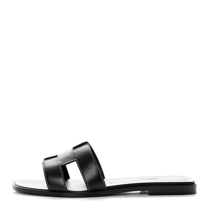 Hermes Box Calfskin Oran Sandals 38 Black 1 of 10